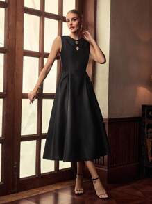 ZEYLAH Elegant Sleeveless Design Collar Long Dress, Suitable For Spring And Summer - Black - View 1