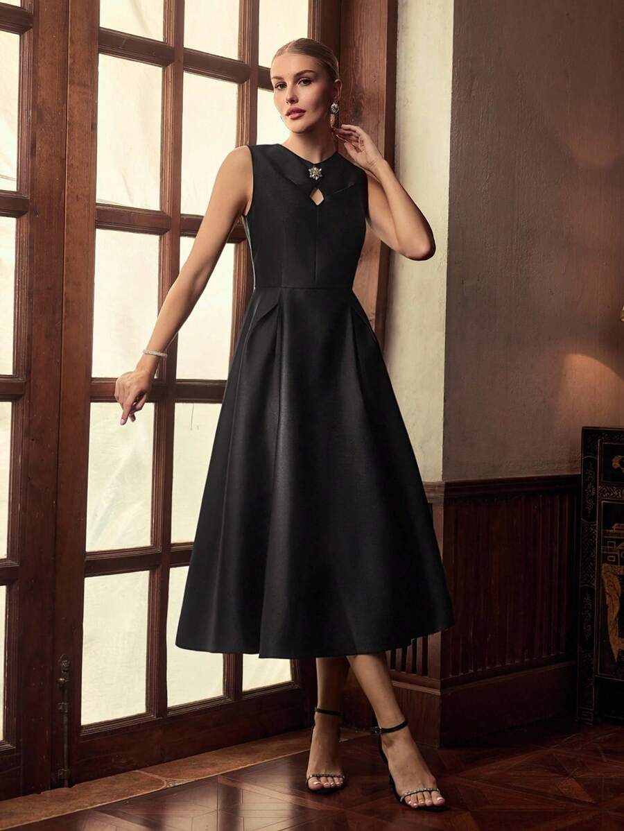 ZEYLAH Elegant Sleeveless Design Collar Long Dress, Suitable For Spring And Summer - Black - View 1