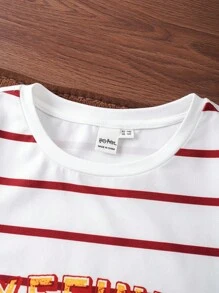 HARRY POTTER X SHEIN 青少年女孩复古运动学院休闲风格白色格兰芬多徽章条纹图案宽松 T 恤，适合夏季、学校和户外活动 - 白色 - 查看 3