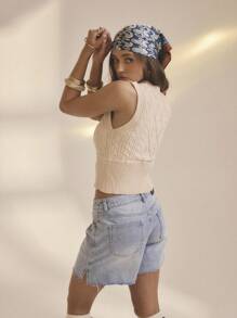 Aralina 女士复古麻花针织短款背心，完美契合 2000 年秋夏乡村女性和机场 - 杏色 - 查看 14