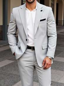 Manfinity Mode 大码男士两件套泼墨印花翻领长袖西装外套和裤子