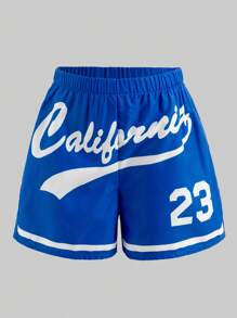 Sparklyn 青春期前女孩黑色条纹复古字母印花超大夹克、黄色吊带背心和黄色短裤 3 件套 - 藍色 - 查看 4