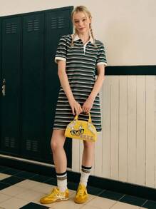 LOONEY TUNES X SHEIN 时尚黄色卡通图案手提波士顿包，休闲校园街头风 - 黃色 - 查看 10