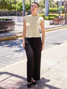 Andrea Bello 女士简约纯色拼接蝙蝠袖圆领T恤老款商务休闲女装