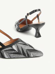 CUCCOO CHICEST 女士尖头几何图案撞色一脚蹬细高跟凉鞋，优雅夏日度假通勤舒适凉鞋，棕色