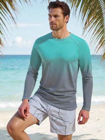 Manfinity Swimmode Ombre Color Rash Guard zwemshirts en shorts, tweedelige set voor heren