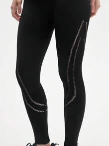 Gameset SHEIN Sport Quần legging thể thao cạp cao khoét lỗ màu trơn thường ngày cho nữ - màu đen - Xem 5
