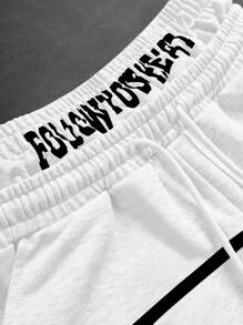 PAVTROS 2件装男士字母印花抽绳腰宽松短裤