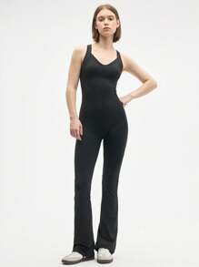 Eassivo Eassivo 女式纯色交叉背带连体衣 - 黑色 - 查看 3