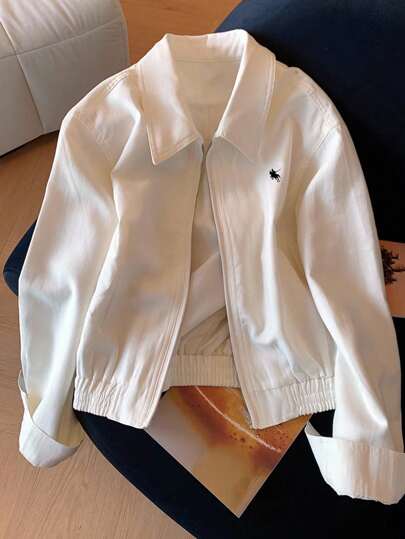 Airaco Women's Casual Zipper Collar Knight Print Long Sleeve Jacket