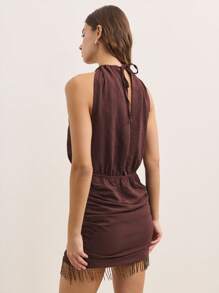 Nöista Elegant Dark Brown Sleeveless Dress,Gathered Halter Neckline Ruched Body Summer Outfits For Women,Party Night Vacation Lightweight Breathable Clothes - Brown - View 2