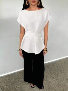 Aloruh Áo cánh tay ngắn thiết kế đơn giản cho nữ - trắng - Xem 6