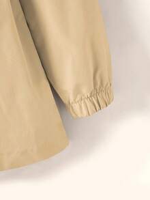 Girls Casual Drawstring Hooded Mid-Length Jacket Fall Winter - Khaki - View 3