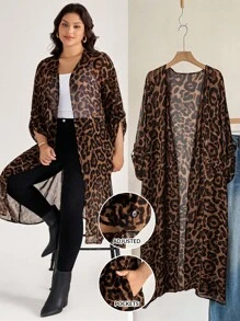 SHEIN LUNE 大码女式豹纹可调节袖轻便长款夹克 - 彩色 - 查看 1
