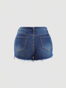 Teen Girls' Casual Washed Distressed Denim Shorts, Summer - Dark Wash - View 4