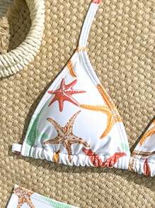 青少年女孩比基尼套装 - 海星印花，针织面料，2 件泳衣套装，时尚休闲优雅泳装，适合游泳、度假、夏季 - 粉色 - 查看 4