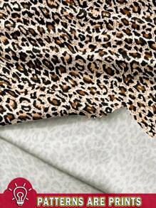 SHEIN EZwear Enterizo informal minimalista con bolsillo, estampado de leopardo, talla grande, apto para el verano
