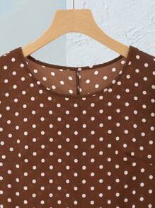 Rusticease Đầm midi tay lỡ in họa tiết chấm bi mùa hè cho nữ - Màu Khaki - Xem 5