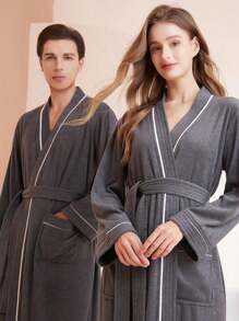 SHEIN 1pc华夫格白色浴袍成人男女浴袍春夏浴袍民宿浴袍吸水速干宽松版型浴室用品家居用品