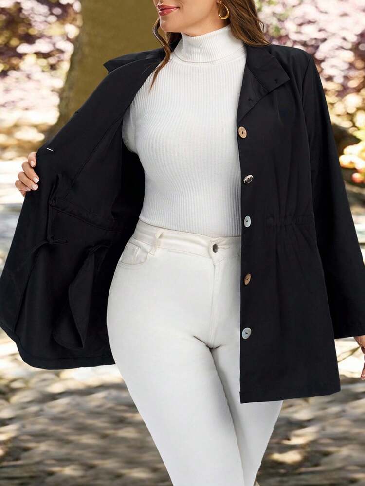 Veste décontractée ample et légère à simple boutonnage en couleur unie pour femmes grandes tailles, veste à boutons pour l'hiver, la rentrée scolaire, les enseignants, l'automne à la campagne