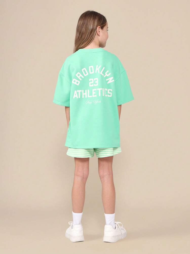 Oversized T-Shirt With Striped Runner Shorts