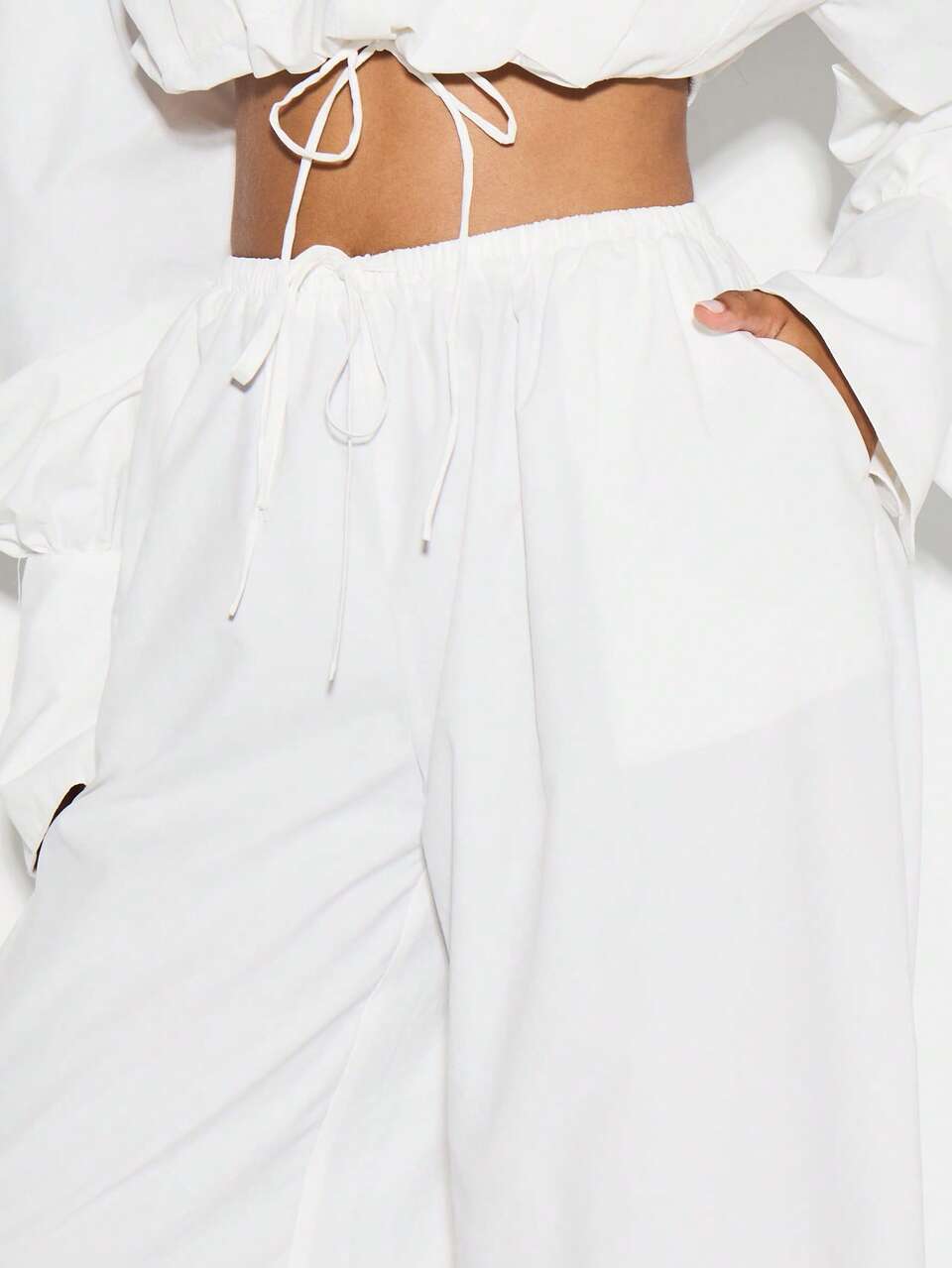 KIZN Wide Leg Cargo Pants With Drawstring And Turn Up Hem