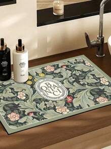 SHEIN 1pc Dark Green Leaf Printed Absorbent Mat, New Kitchen Counter Drying Pad, Dish Drying Mat - Dish Mat, Soft Diatomite Non-Slip Quick Dry Pad, Suitable For Kitchen Countertop, Coffee Maker, Espresso Machine Etc. - Dark Green - View 9