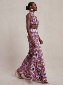 NYA SZN Matching Set (Top/Pant) Top Short Sleeve High Neck Cropped Cut Out Detail Pant High Rise Loose Straight Leg Brunch Special Occasion Event Modest Church Wedding Guest Bridal Party Summer Fall Thanksgiving Christmas NYE New Years Eve Outfits For Women