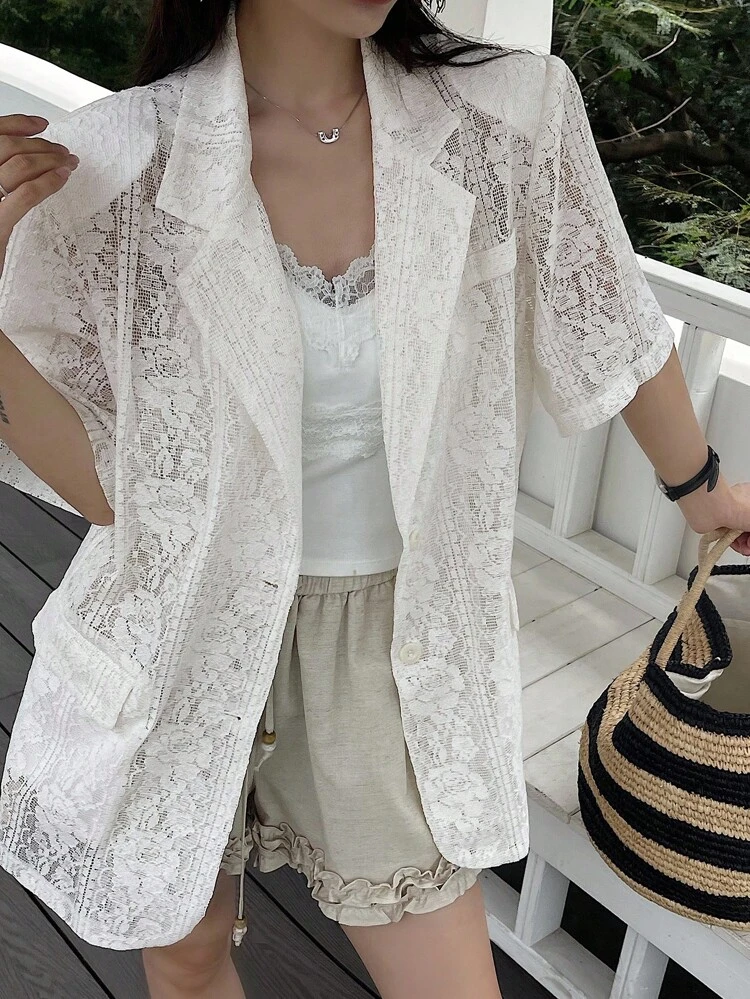 Women's Lace Short Sleeve Loose Casual Blazer Business Attire