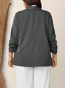 Zelara 大码女式波点印花休闲褶皱袖西装外套，海军蓝秋季商务休闲办公室复古风格外出秋季装扮 - 灰色 - 查看 2