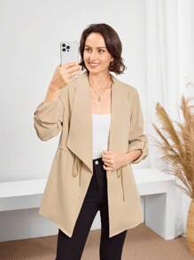 Miaspire Women's Casual Everyday Coat Autumn And Winter Casual Outing Occasions Lapel Waist Drawstring Ladies Modest Coat Autumn And Winter Teacher For Women Winter Country Airport - Apricot - View 5