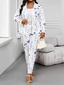 SHEIN Lady 春夏秋冬休闲优雅端庄婚礼办公室白色针织V领加大码仿皮草外套商务休闲女两件套