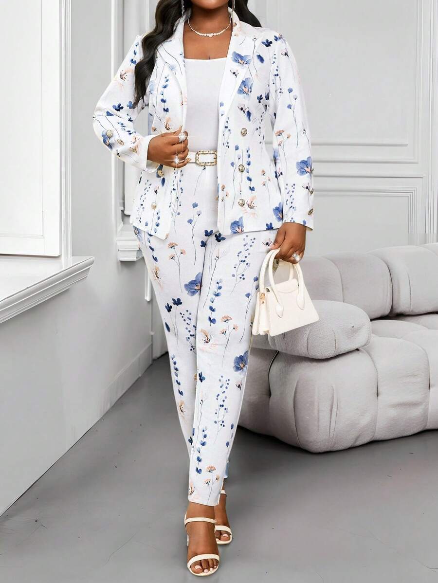 SHEIN Lady 春夏秋冬休闲优雅端庄婚礼办公室白色针织V领加大码仿皮草外套商务休闲女两件套