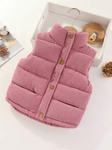 Young Girl's Cotton Padded Waistcoat, Corduroy Thickened,,In Fall/Winter
