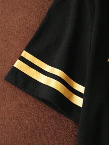 HARRY POTTER X SHEIN Tween Boy Four Houses 金色图案黑色休闲运动百搭短袖 T 恤和宽松短裤套装 - 黑色 - 查看 6