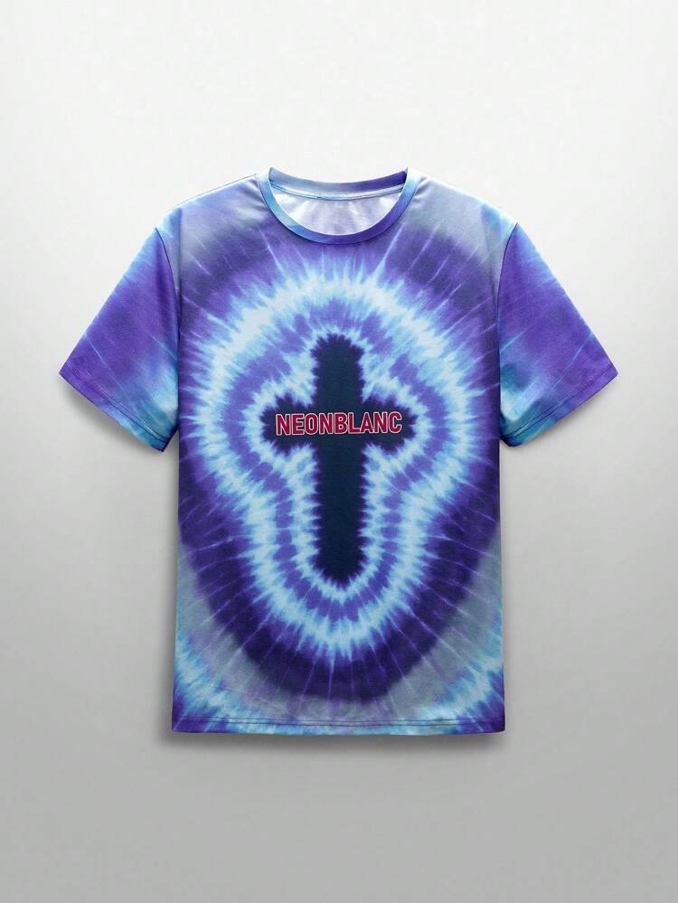 Men's Street Style Tie-Dye Knit Short Sleeve T-Shirt, Suitable For Summer