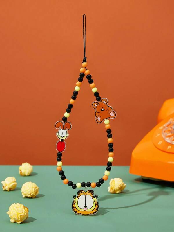 GARFIELD X SHEIN Fashion Cute Handmade Beaded Phone Lanyard, With Acrylic Charms Of Cat, Bear, Dog