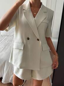 DAZY Casual Solid Color Blazer And Shorts 2-Piece Suit Set For Women Business Attire - Apricot - View 5