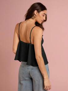 Enchnt 女式纯色细肩带 V 领无袖荷叶边下摆背心，夏季时尚