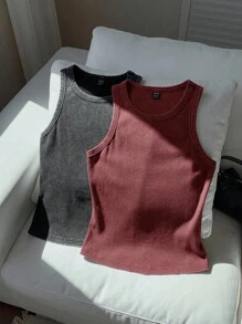 Comfortcana Conjunto de top de punto ajustado con lavado ácido de dos colores - Burdeos - Ver 7