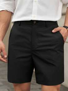 Manfinity VCAY Men's Fashionable Black Dress Shorts,Comfortable Casual Versatile Summer Shorts For Men,Old Money Style Commuting Shorts - Black - View 1