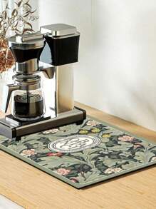 SHEIN 1pc Dark Green Leaf Printed Absorbent Mat, New Kitchen Counter Drying Pad, Dish Drying Mat - Dish Mat, Soft Diatomite Non-Slip Quick Dry Pad, Suitable For Kitchen Countertop, Coffee Maker, Espresso Machine Etc. - Dark Green - View 4