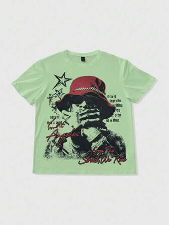 Street Life T-shirt à manches courtes imprimé pour hommes, convient pour le port quotidien au printemps/été