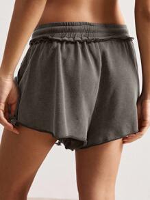 Bohemela Casual Knitted Solid Color Drawstring Waist Women Shorts - Brown - View 3