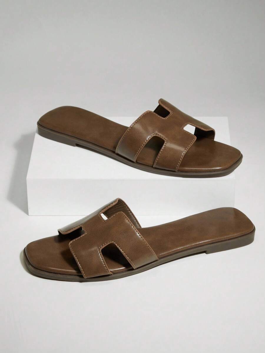 SHUZIA 奢华设计女士优质油面 PU 橄榄色 H 型带拖鞋 - 奢华舒适街头服饰，游艇俱乐部必备 - 橄欖綠 - 查看 1