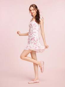 CUCCOO DOLLMOD Floral Embroidered Mesh & PU Bow Decor Elegant Flat Sandals For Christmas - Pink - View 3
