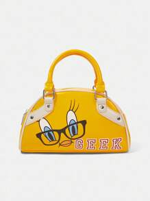 LOONEY TUNES X SHEIN 时尚黄色卡通图案手提波士顿包，休闲校园街头风 - 黃色 - 查看 5