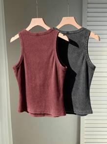 Comfortcana Conjunto de top de punto ajustado con lavado ácido de dos colores - Burdeos - Ver 2