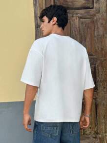 Manfinity Joysei Men White Knit Round Neck Short California Letter Graphic Sleeve T-Shirt, Boyfriend Gift, For Going Out