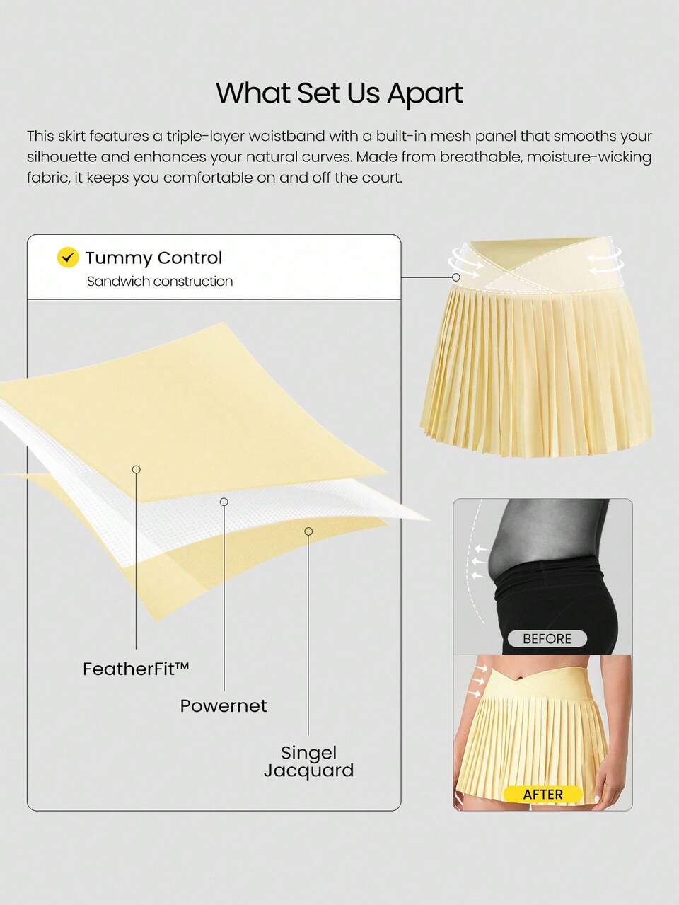 Let's Play Sweat-Wicking Stretchy Mid-Rise Crossover Waist Pleated Tennis Skirt With Built-In Shorts Side Pockets Tennis Golf Daily